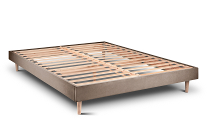 Lit 180x200 cm - Sommier à lattes H29 cm + tête de lit tapissée - Tissu Velours Taupe