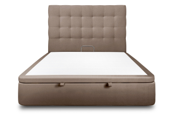 Lit coffre 140x190 cm avec Tête de lit capitonnée - Tissu Velours Taupe