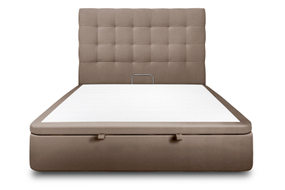Lit coffre 140x190 cm avec Tête de lit capitonnée - Tissu Velours Taupe