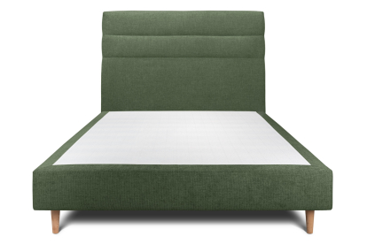 Lit 140x200 cm - Sommier tapissier H35 cm + tête de lit à lignes - Tissu Toile natté Vert Kaki