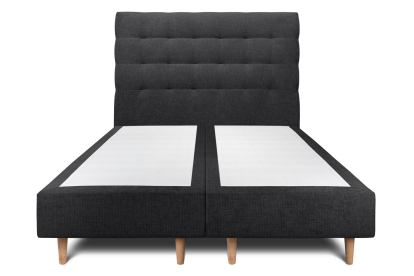 Lit 2x 90x200 cm - Sommier tapissier H35 cm + tête de lit capitonnée - Tissu Toile natté Noir