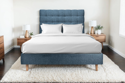 Tête de lit 160 cm Capitonnée - Tissu Bouclette Bleu