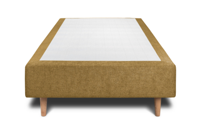 Lit 90x190 cm - Sommier tapissier H35 cm + tête de lit capitonnée - Tissu Toile natté Jaune