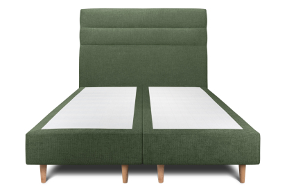 Lit 2x 80x200 cm - Sommier tapissier H35 cm + tête de lit à lignes - Tissu Toile natté Vert Kaki