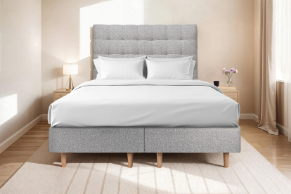 Lit 2x 80x200 cm - Sommier tapissier H35 cm + tête de lit capitonnée - Tissu Bouclette Gris