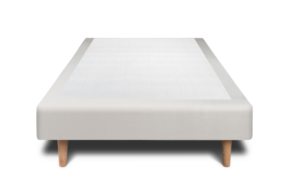 Lit 90x190 cm - Sommier tapissier H29 cm + tête de lit à lignes - Tissu Velours Gris Clair