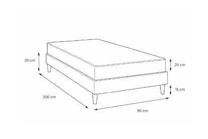 Ensemble Matelas Sommier 90x200 cm - Sommier Noir (déjà monté) - Nottingham