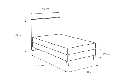 Lit 90x200 avec Sommier et Matelas - Sommier Gris + Tête de lit Capitonnée - Windsor