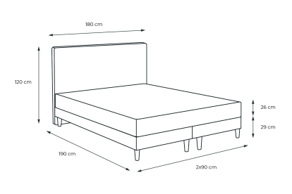 Lit 180x200 avec Sommier et Matelas - 2 Sommiers Gris + Tête de lit Capitonnée - Windsor