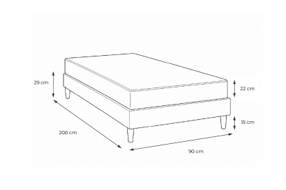 Ensemble Matelas Sommier 90x200 cm - Sommier Noir (déjà monté) - Lancaster