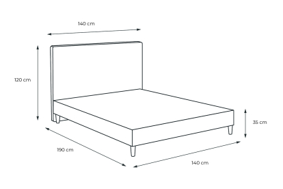 Lit 140x190 cm - Sommier tapissier H35 cm + tête de lit capitonnée - Tissu Bouclette Bleu