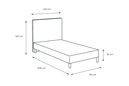 Lit 90x200 cm - Sommier tapissier H35 cm + tête de lit capitonnée - Tissu Bouclette Gris