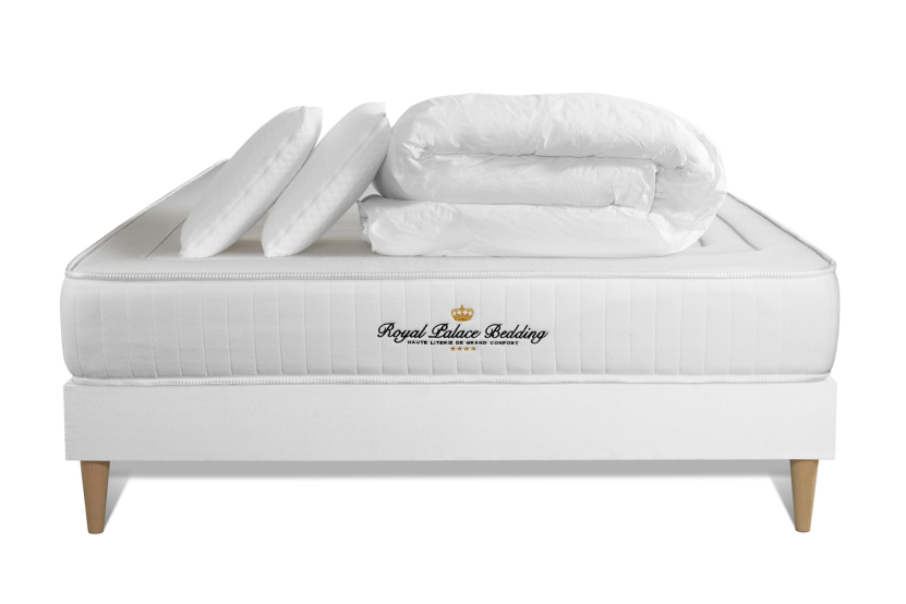 Pack lit complet 160x200 cm - Matelas + Sommier Blanc + 2 oreillers + Couette - Lancaster