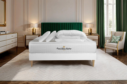 Pack lit complet 200x200 cm - Matelas + Sommier Blanc (en kit) + 2 oreillers + Couette - Lancaster