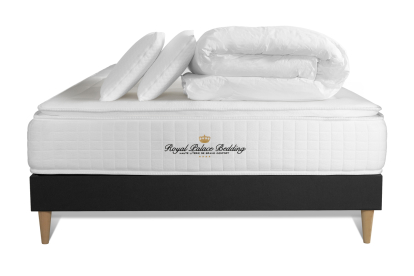 Pack lit complet 140x190 cm - Matelas + Sommier Noir (en kit) + 2 oreillers + Couette - George V