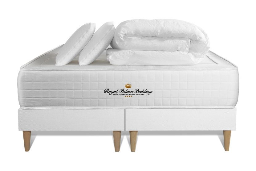 Pack lit complet 180x200 cm - Matelas + Sommier Blanc + 2 oreillers + Couette - Windsor