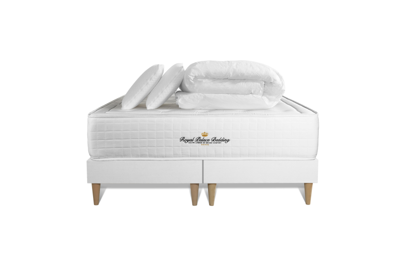 Pack lit complet 180x200 cm - Matelas + Sommier Blanc + 2 oreillers + Couette - Buckingham