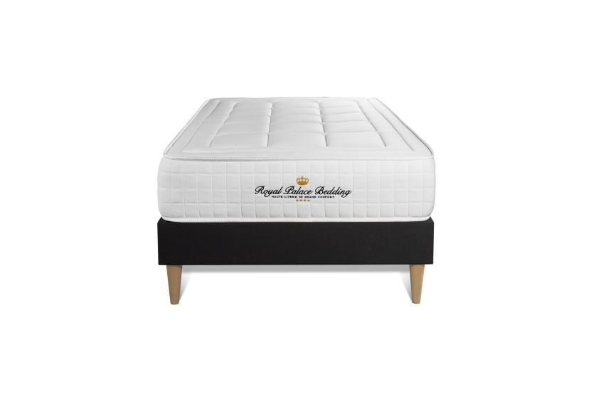 Ensemble Matelas Sommier 90x190 cm - Sommier Noir (déjà monté) - Balmoral