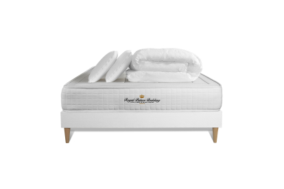 Pack lit complet 160x200 cm - Matelas + Sommier Blanc + 2 oreillers + Couette - Balmoral