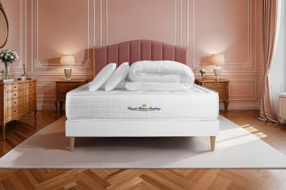 Pack lit complet 140x200 cm - Matelas + Sommier Blanc (en kit) + 2 oreillers + Couette - Buckingham
