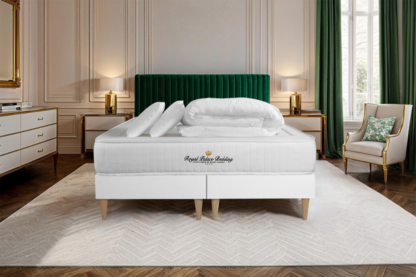 Pack lit complet 160x200 cm - Matelas + 2 Sommiers Blancs + 2 oreillers + Couette - Lancaster