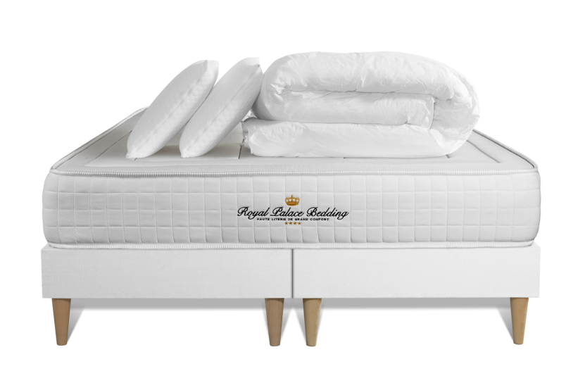 Pack lit complet 180x200 cm - Matelas + Sommier Blanc + 2 oreillers + Couette - Balmoral