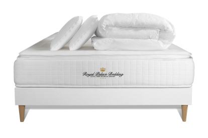 Pack lit complet 180x200 cm - Matelas + Sommier Blanc (en kit) + 2 oreillers + Couette - George V