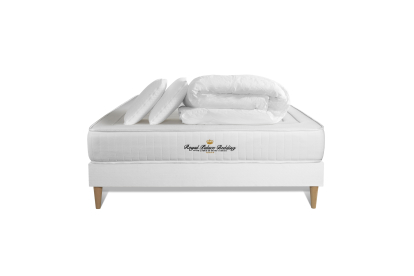 Pack lit complet 200x200 cm - Matelas + Sommier Blanc (en kit) + 2 oreillers + Couette - Nottingham