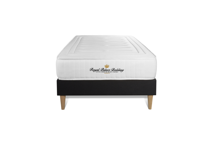 Ensemble Matelas Sommier 90x190 cm - Sommier Noir (déjà monté) - Nottingham