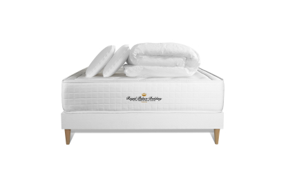 Pack lit complet 140x190 cm - Matelas + Sommier Blanc (en kit) + 2 oreillers + Couette - Buckingham