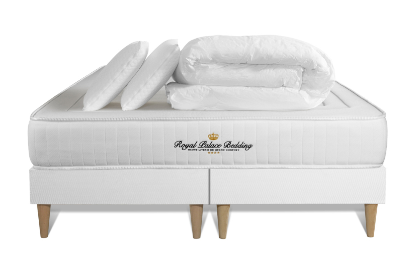 Pack lit complet 160x200 cm - Matelas + 2 Sommiers Blancs + 2 oreillers + Couette - Lancaster
