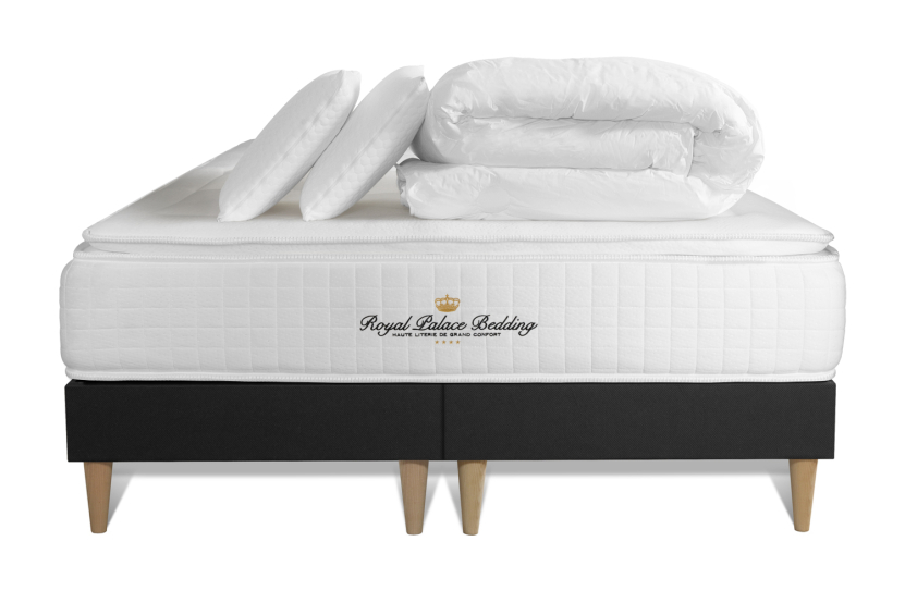 Pack lit complet 160x200 cm - Matelas + 2 Sommiers noirs + 2 oreillers + Couette - George V