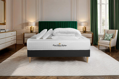 Pack lit complet 160x200 cm - Matelas + Sommier Noir (en kit) + 2 oreillers + Couette - Lancaster