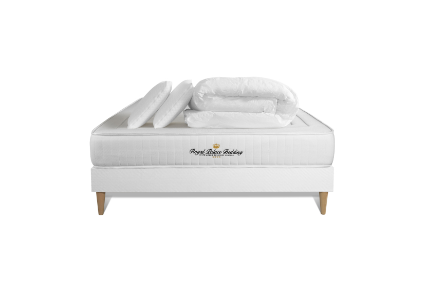 Pack lit complet 140x200 cm - Matelas + Sommier Blanc (en kit) + 2 oreillers + Couette - Nottingham