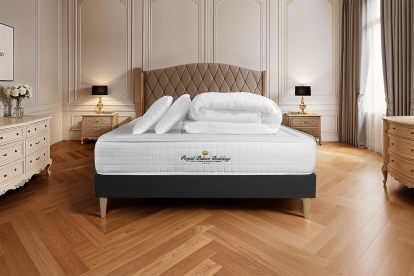 Pack lit complet 140x200 cm - Matelas + Sommier Noir (en kit) + 2 oreillers + Couette - Balmoral