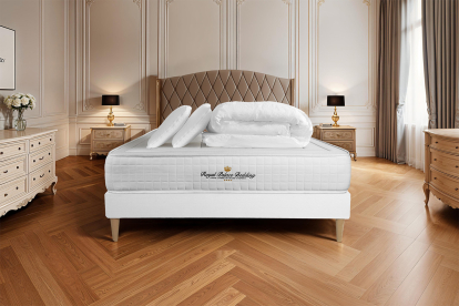 Pack lit complet 200x200 cm - Matelas + Sommier Blanc (en kit) + 2 oreillers + Couette - Balmoral